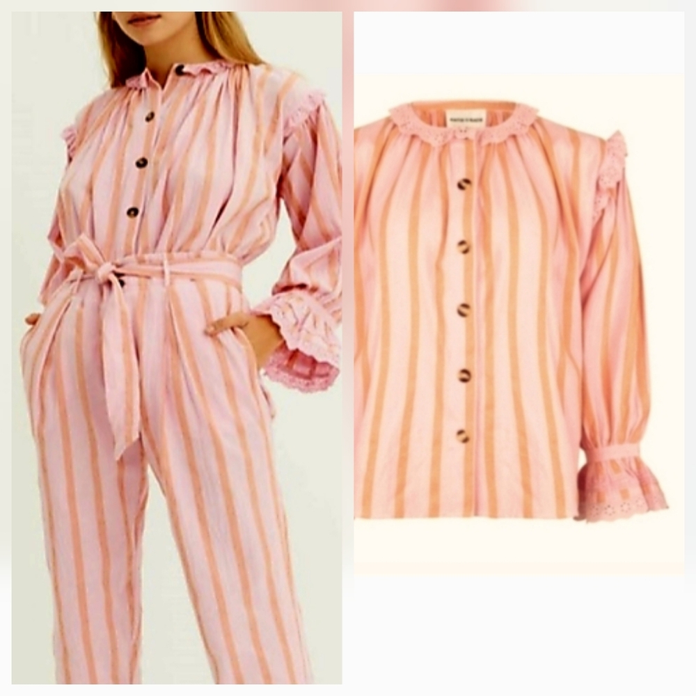 ANTIK BATIK Rosita Jacket Embroidered Striped Crinkle Cotton-Gauze Blouse